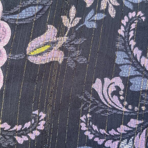 Blue Rain Womens Wrap Style Top Sz L Black Floral Sheer Poet Sleeve Dark Romance - Picture 6 of 11